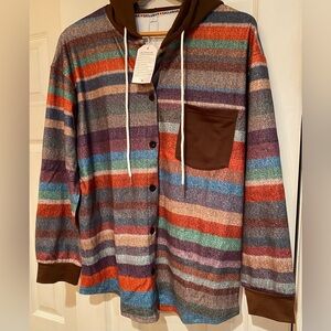 Striped Button Down Shirt/Hood